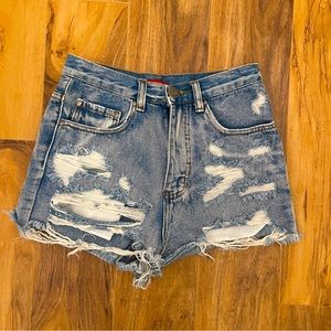 Signture8 Distressed Destroyed Jean Shorts // Blue / Size Small